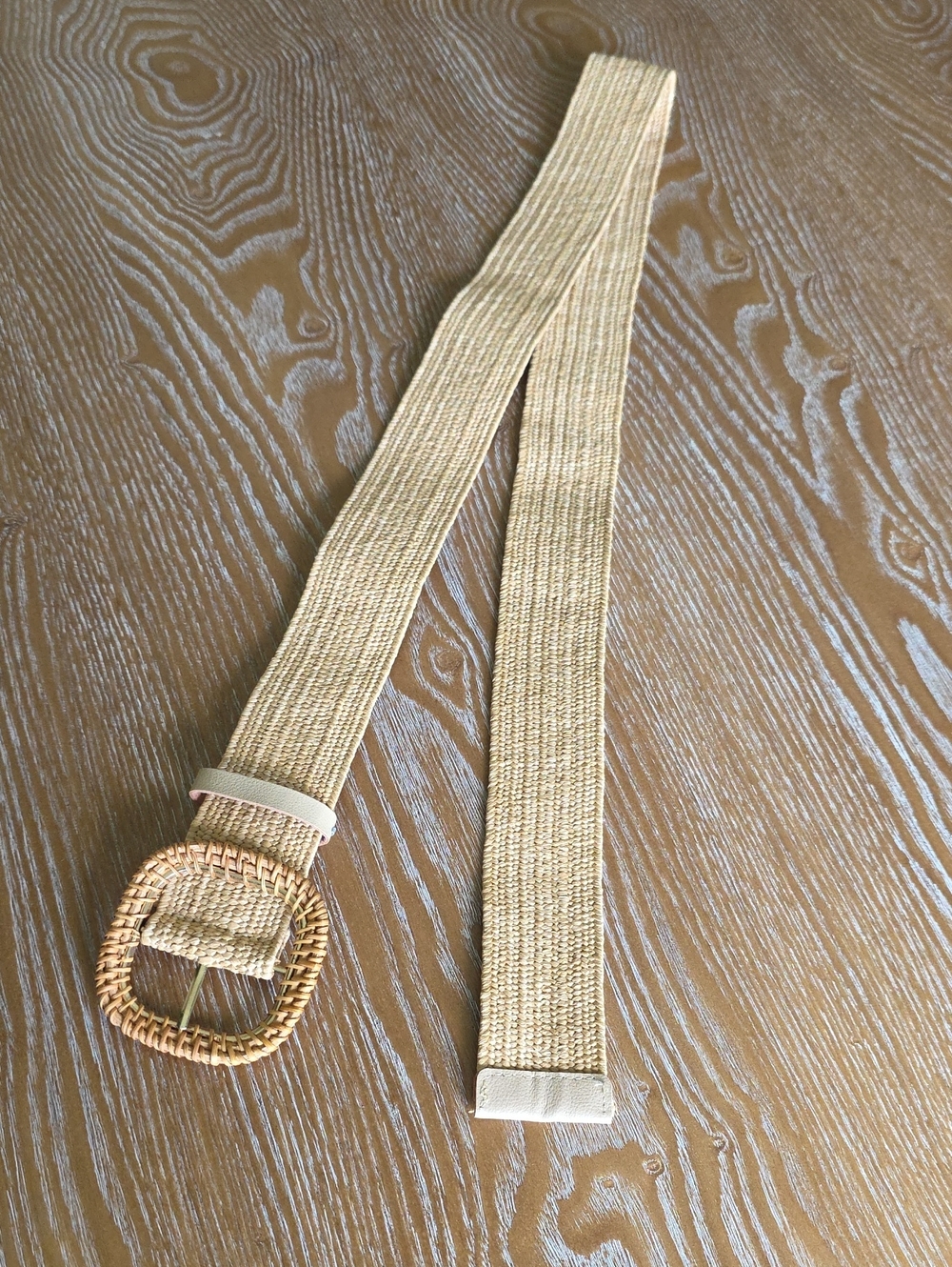 Woven Natural Straw Belt with Rattan Buckle